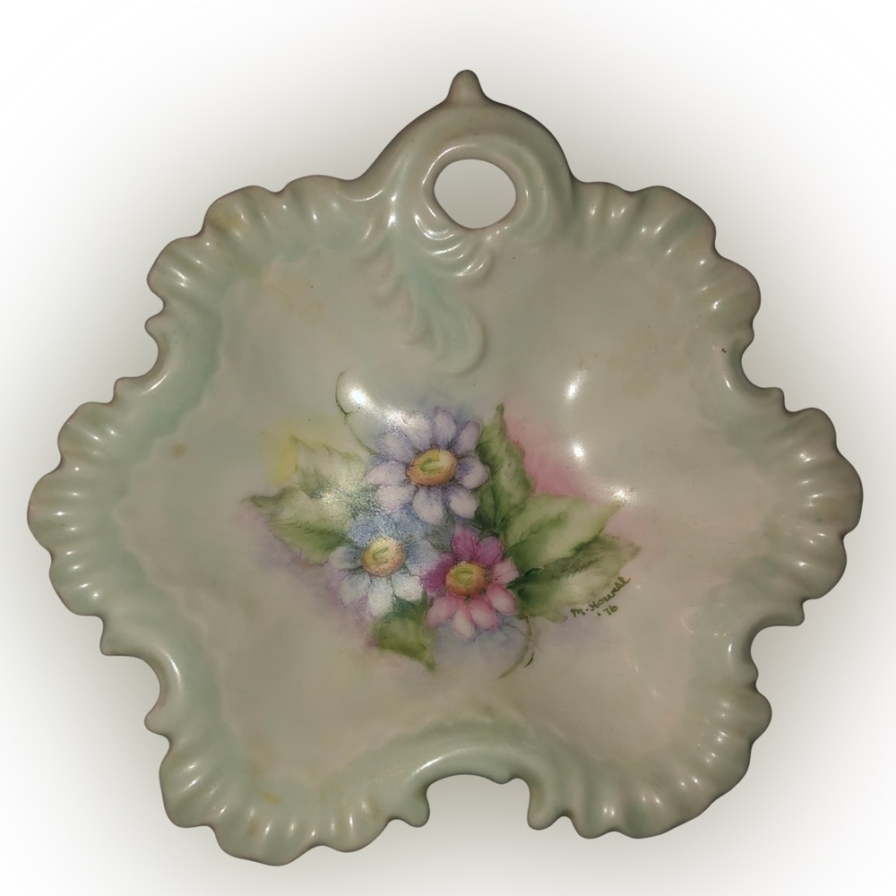 Vintage Hand-Painted Porcelain Trinket Dish — Signed 1976 — Shabby Cottage Chic🌸